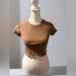2 SHEIN Ribbed Brown Crop Top